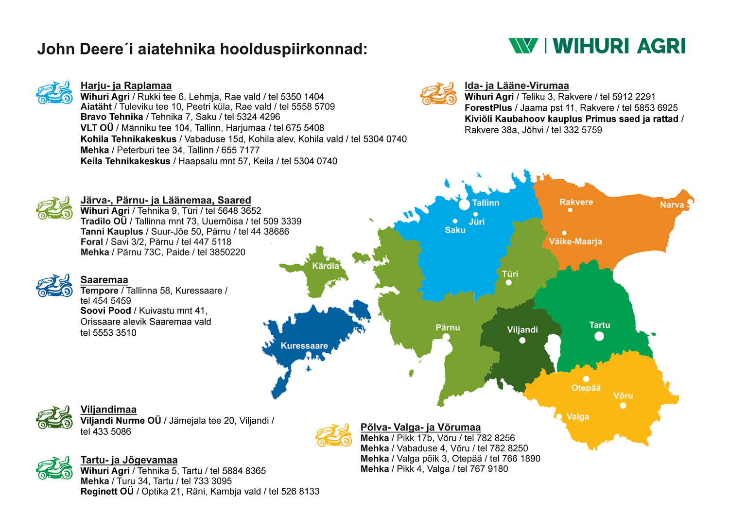 Wihuri-Agri-Aiatehnika-Hoolduspiirkonnad-uuendatud5 aiatehnika hooldus<br />
john deere<br />